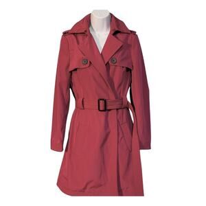 Narciso Rodriguez Designer Trench Coat Sz S Berry Pink Belted Lightweight Jacket